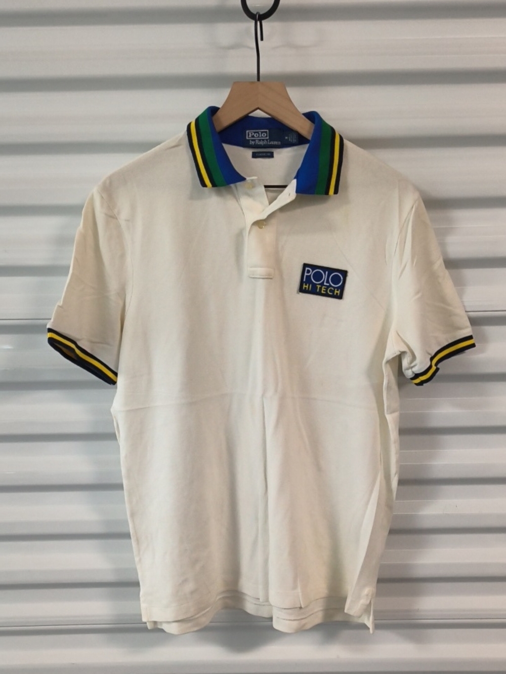 Vtg Polo Ralph Lauren Classic Fit Hi Tech Patch White Striped Shirt Men's M